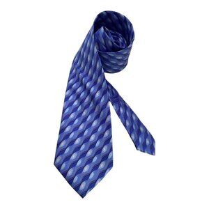 LANVIN PARIS Blue Geometric Luxury Designer Silk Tie France W: 3.5" EX COND